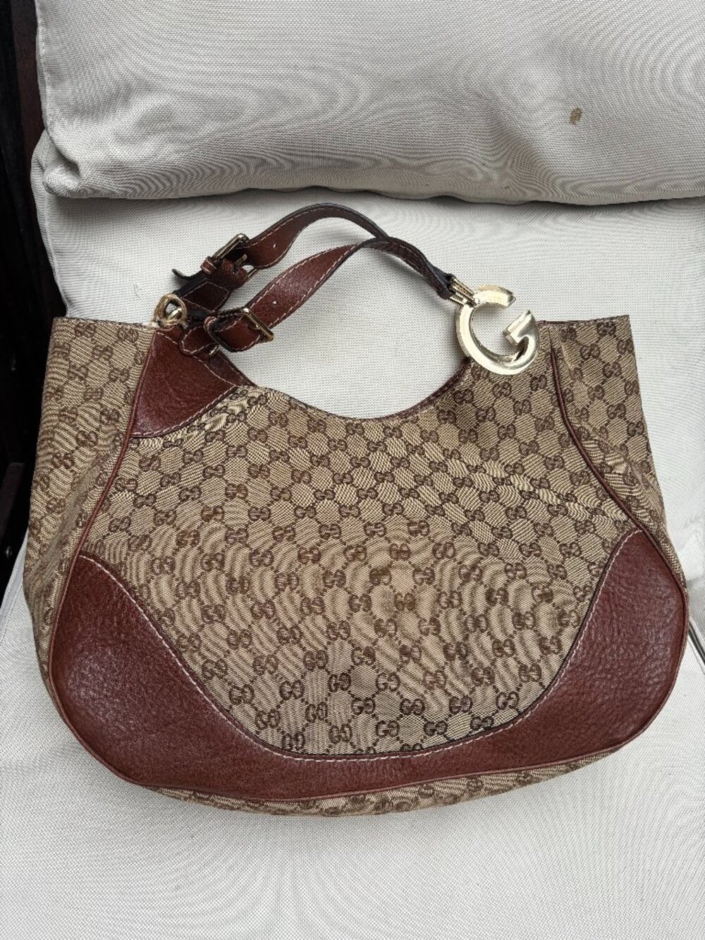 Gucci GG Canvas & Leather G-Ring Crescent Hobo Bag
